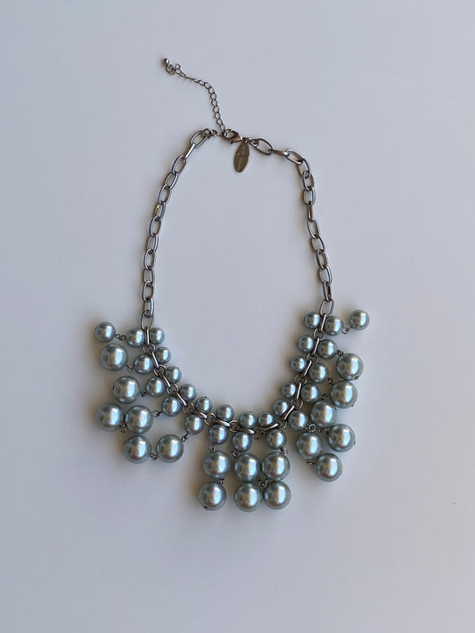 Vintage Y2K Jasper Conran Silver-Tone Grey Faux Pearl Cluster Bib Statement Necklace