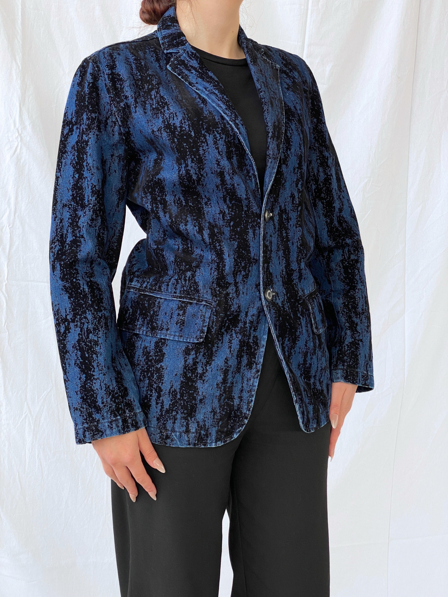 00s Two Percent Homme Dark Navy and Black Women’s Denim Blazer - S