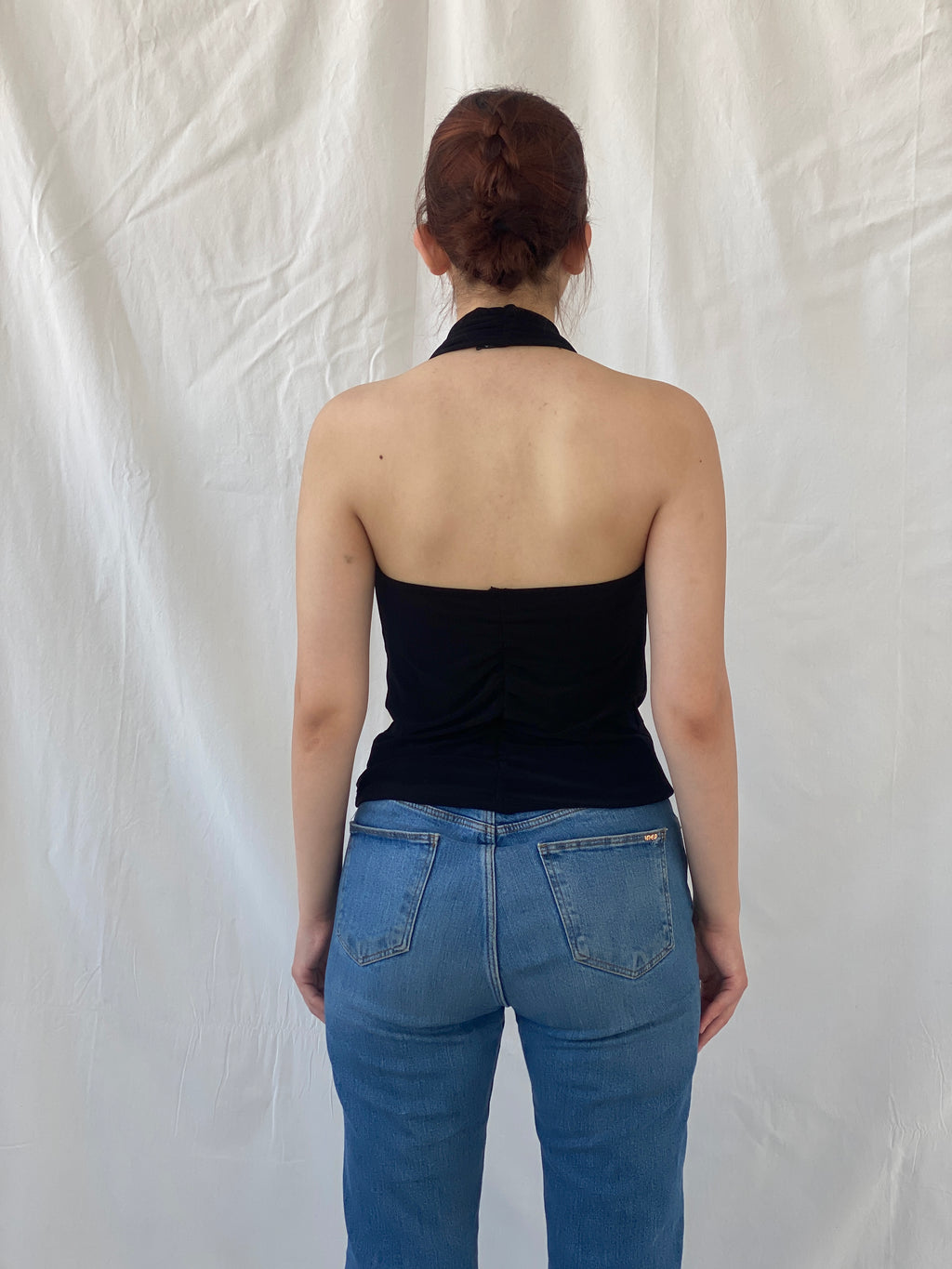 Y2K MISU Cowl Neck Black Halter Top - S