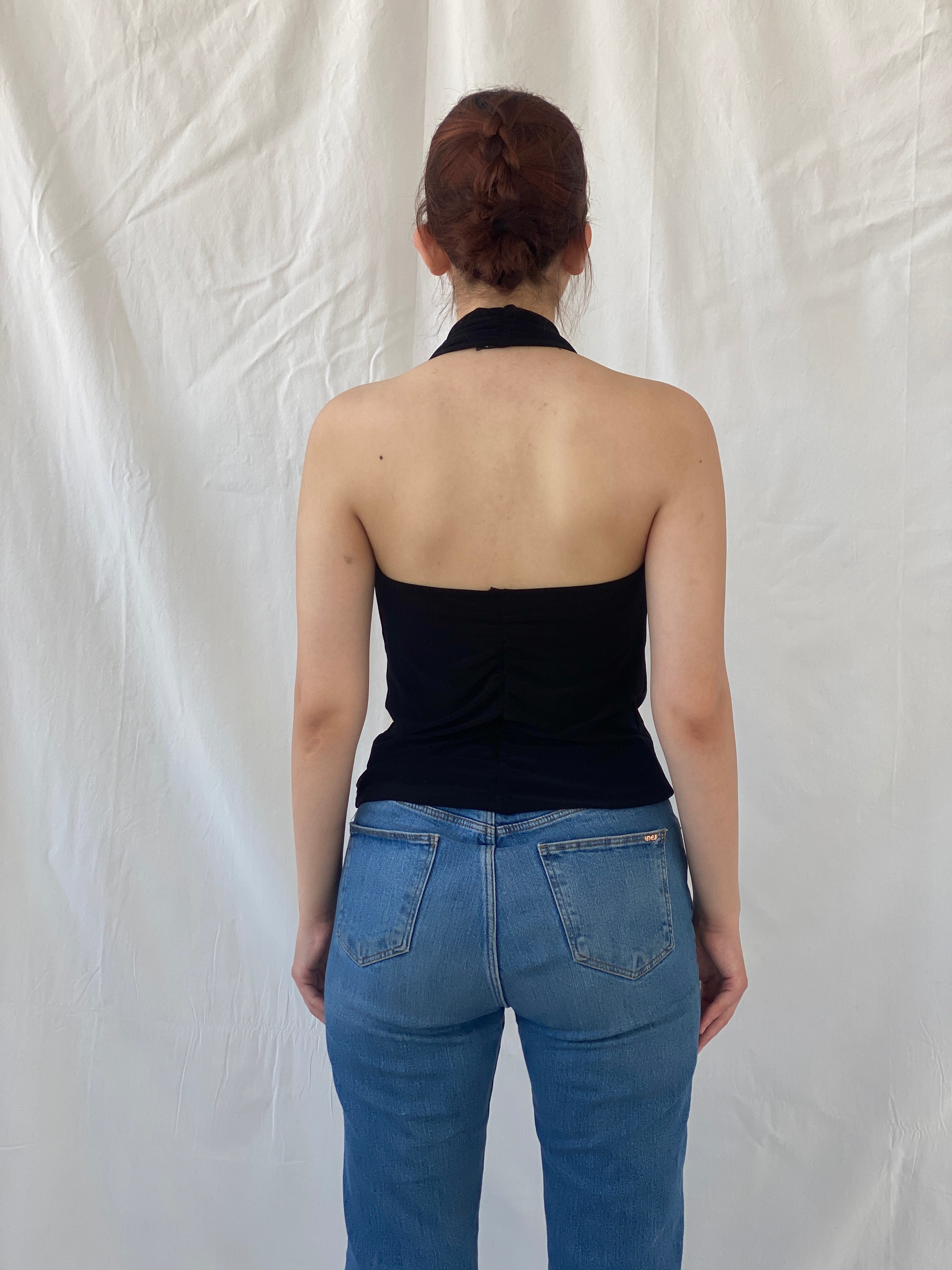 Y2K MISU Cowl Neck Black Halter Top - S