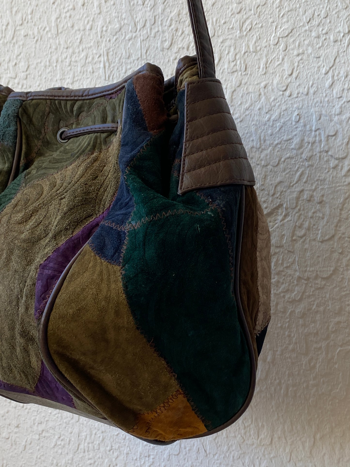 Vintage Embossed Leather Hippie Boho Patchwork Suede Shoulder Crossbody Bag