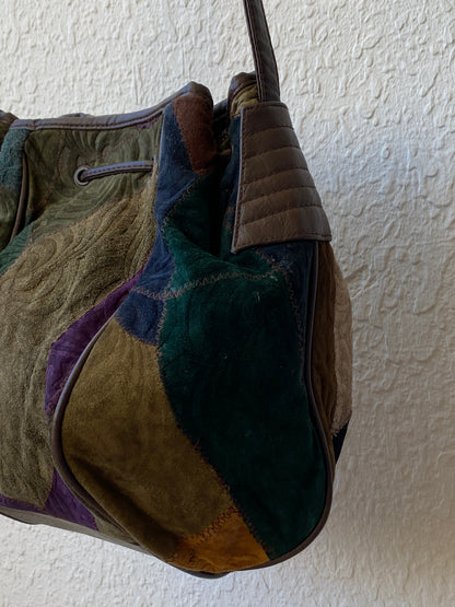 Vintage Embossed Leather Hippie Boho Patchwork Suede Shoulder Crossbody Bag