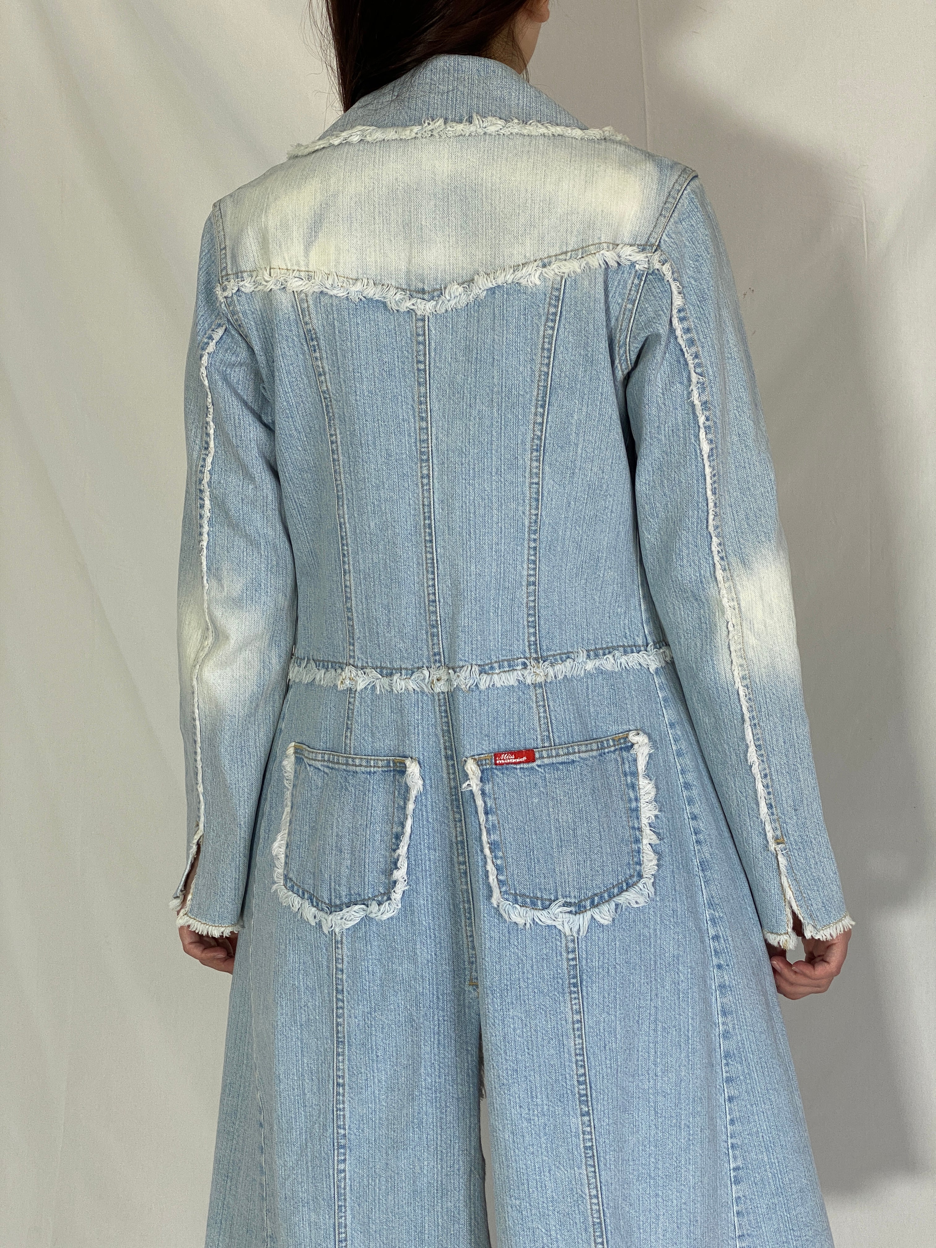 Miss Maggie Italian Denim Long Coat 100% Cotton Vintage Trench Jacket - S