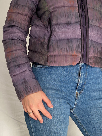 The North Face Purple Forest Print TNF Packable Fitted Puffer Jacket with Hood - M