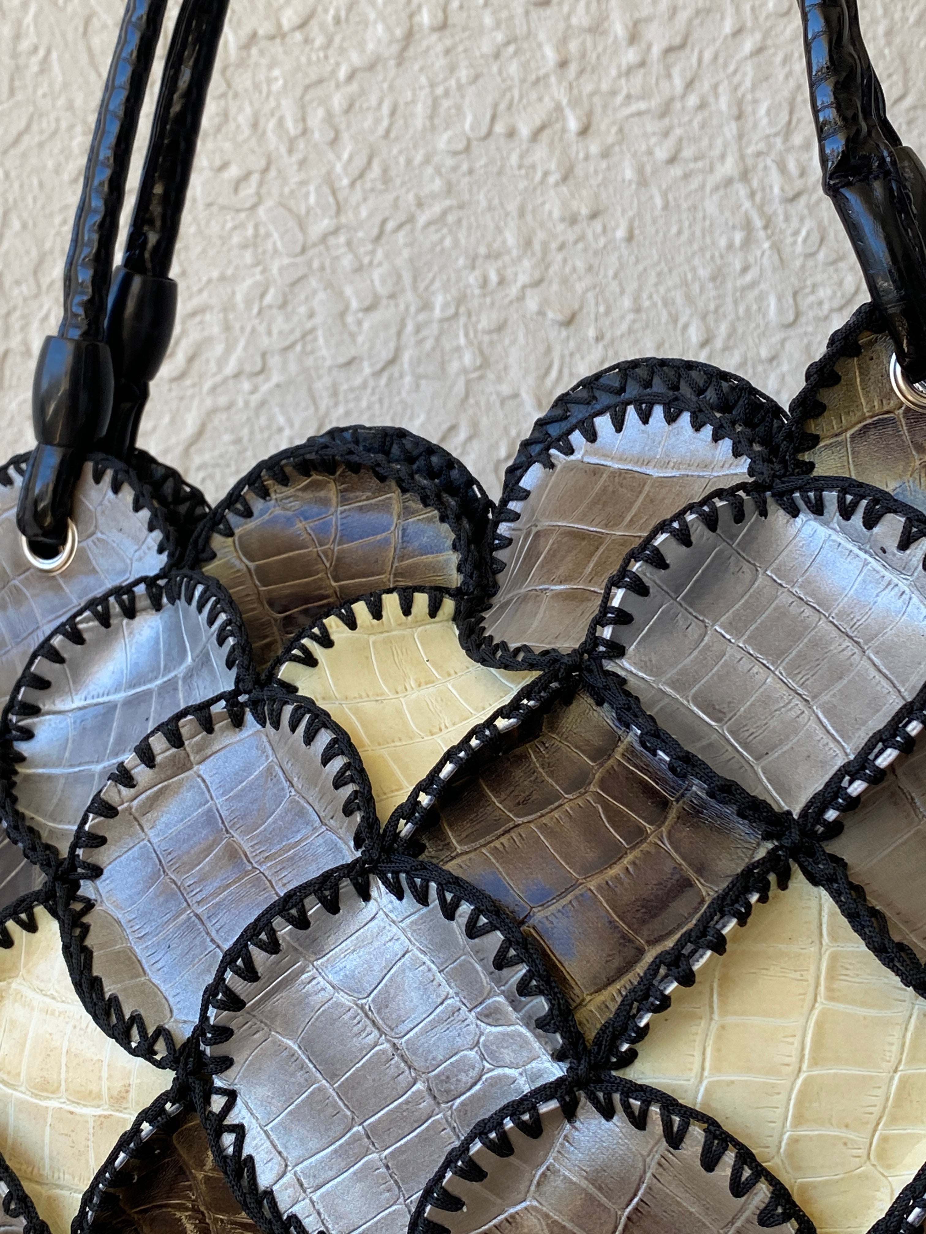 Vintage Y2K Boho Crochet Faux Snake Leather Patchwork Shoulder Bag