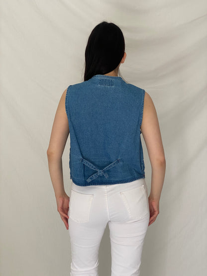 Vintage New Directions Boho Floral Embroidered Denim Vest -  L