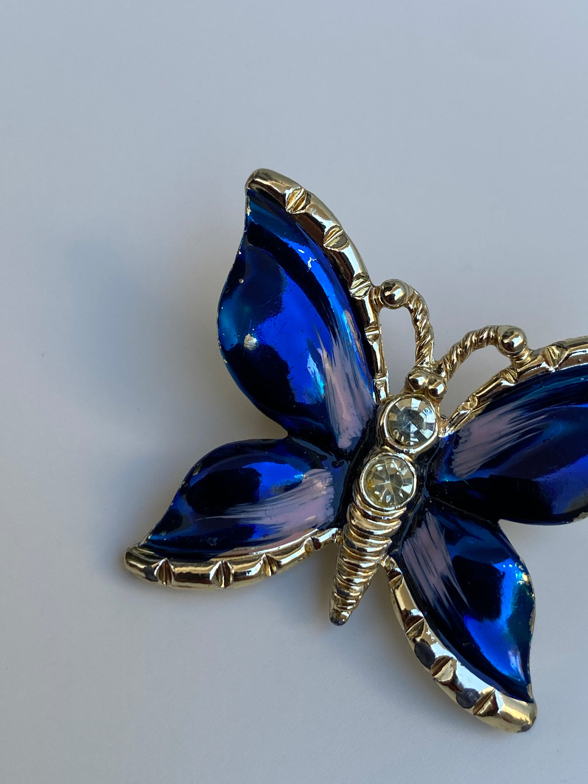 Vintage Blue Enamel Butterfly Pin Crystal Rhinestone Accents Brooch Vintage Blue Enamel Butterfly Pin Crystal Rhinestone Accents Brooch