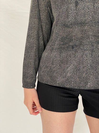 Y2K ML Studio Black Micro-Dot Long Sleeve Blouse - M