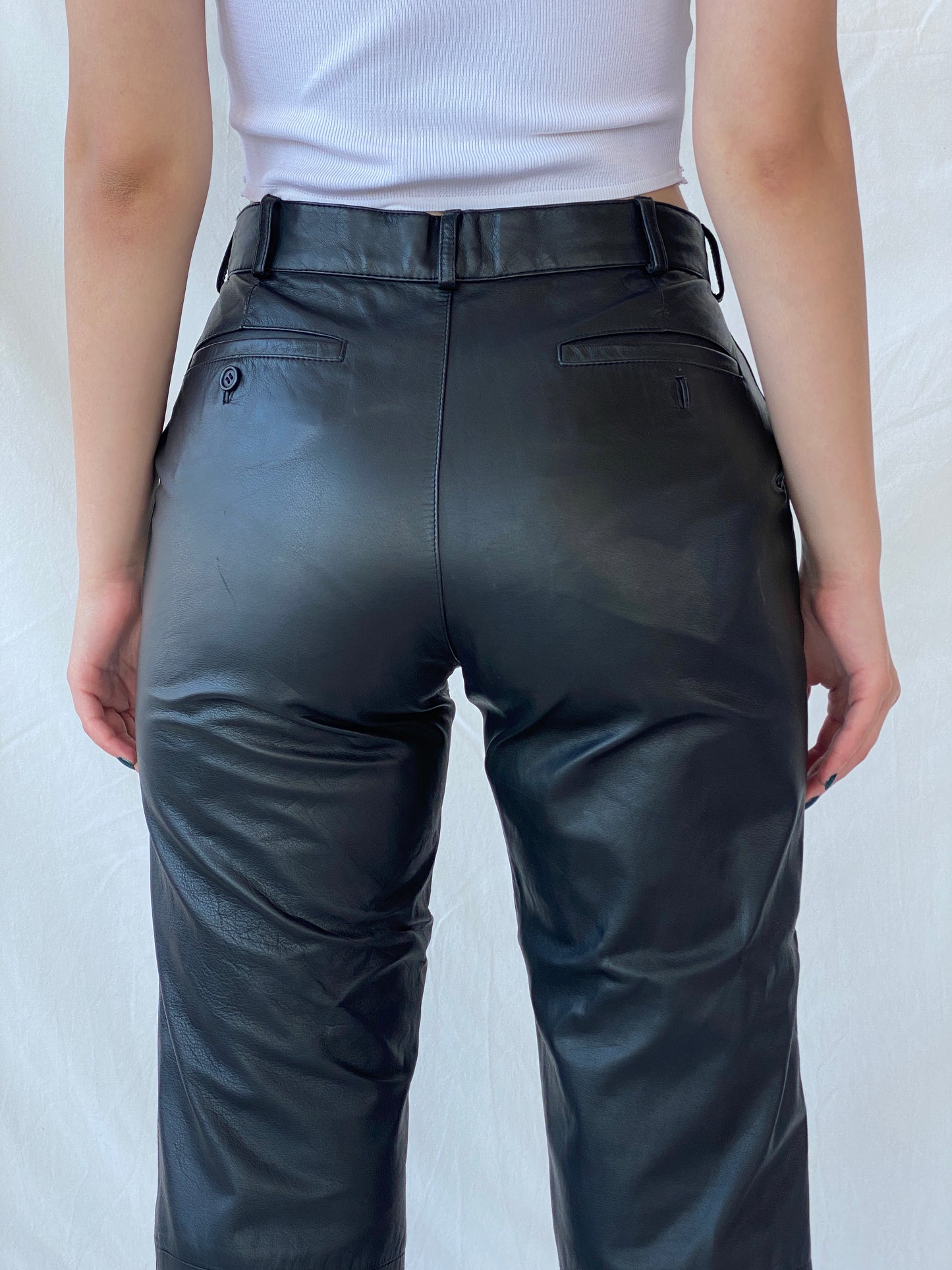 Vintage Raberg The Leather Generation Black Genuine Leather Bikers Pants - M