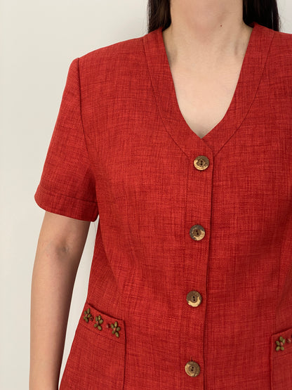 Vintage 90s Sag Harbor Red Short Sleeve Textured Button Blazer – M