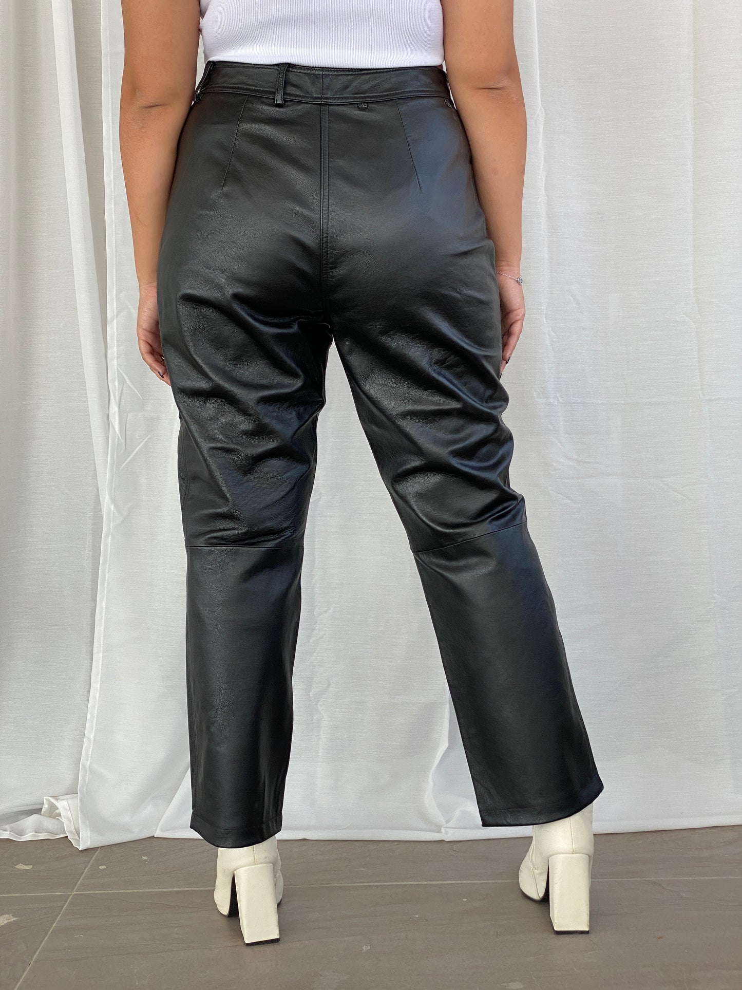 Vintage Black Genuine Leather Bikers High Rise Pants - L