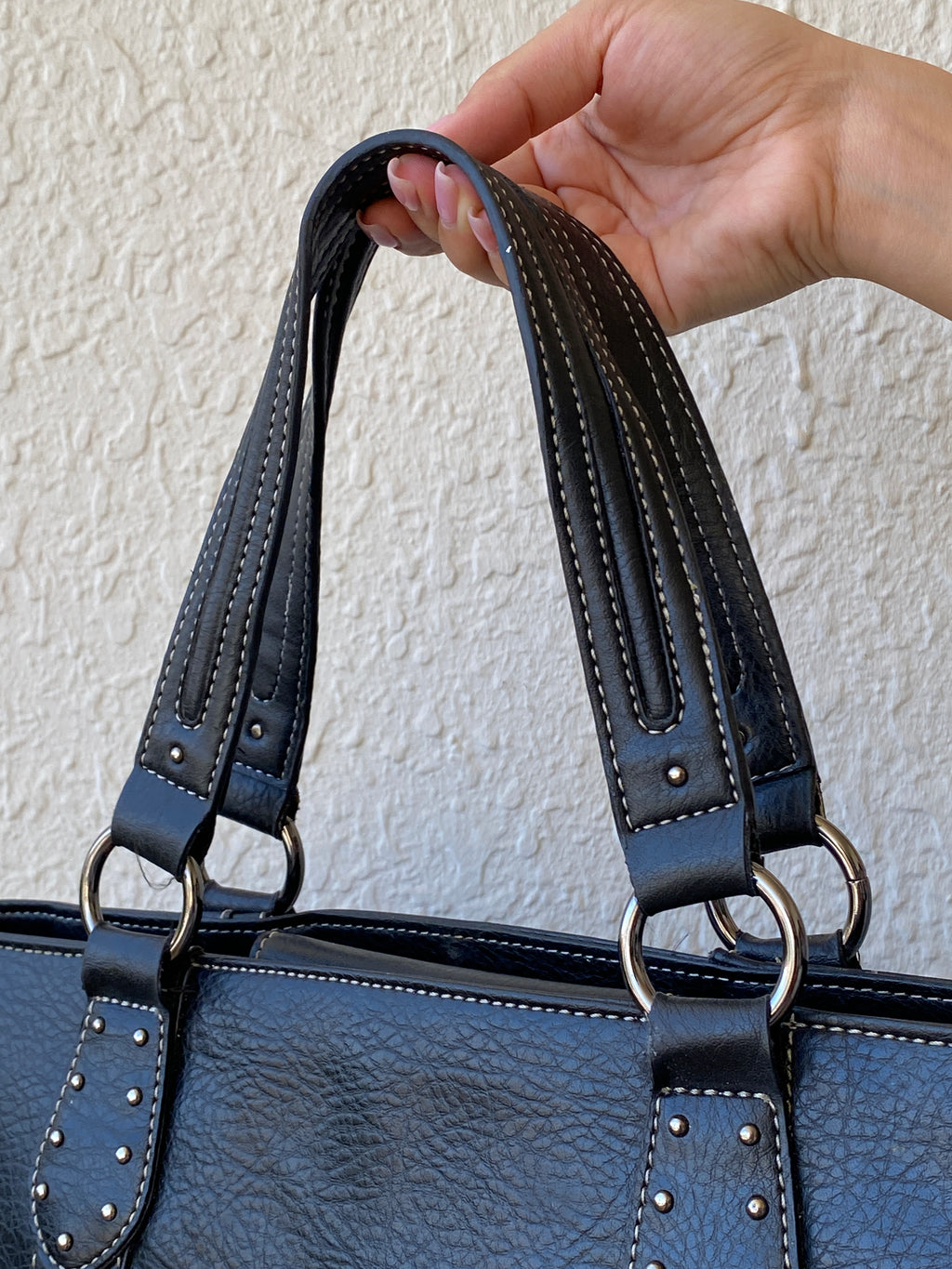 Nine West Faux Leather Studded Black Satchel Purse Women’s Shoulder Bag