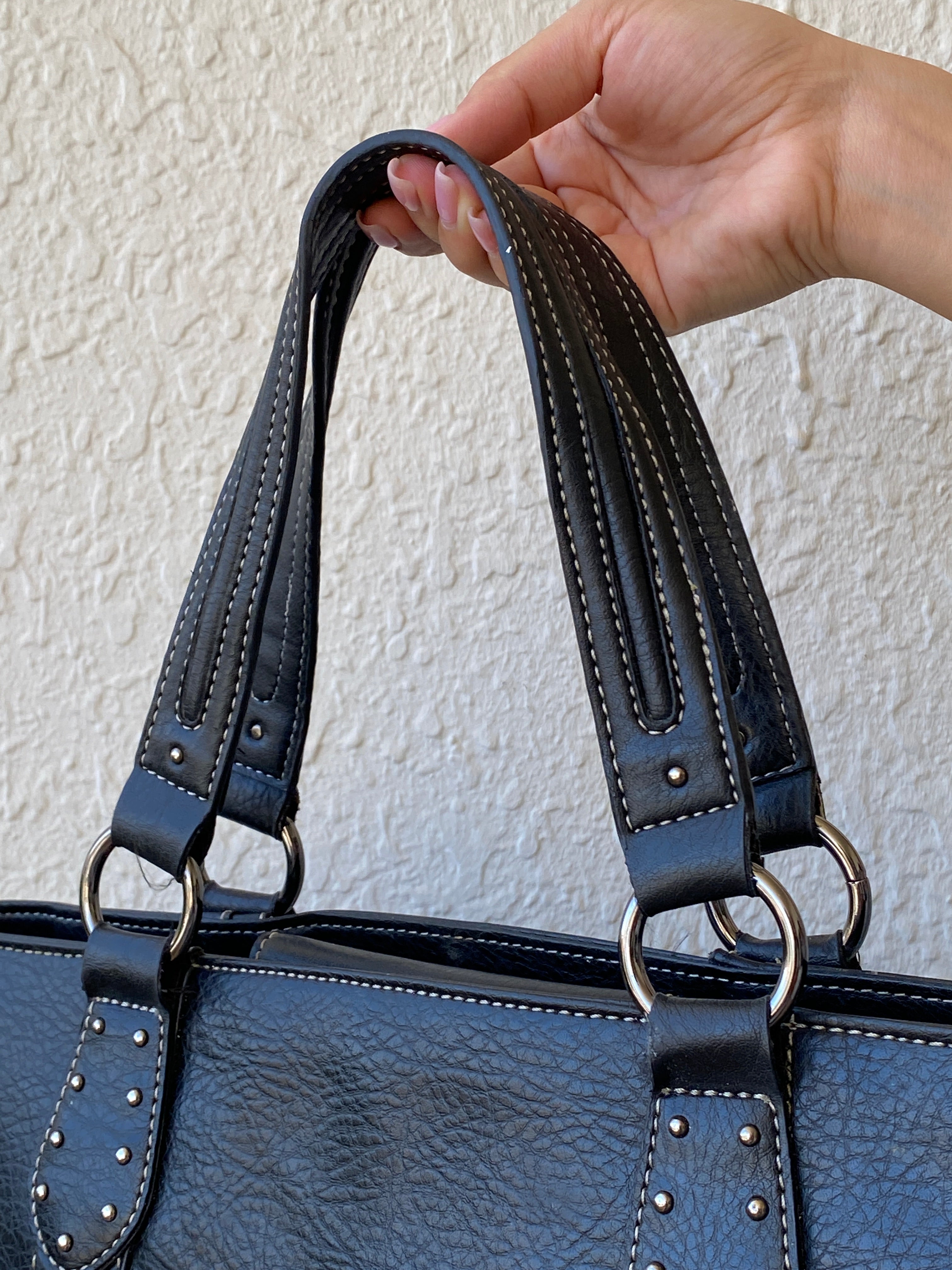 Nine West Faux Leather Studded Black Satchel Purse Women’s Shoulder Bag