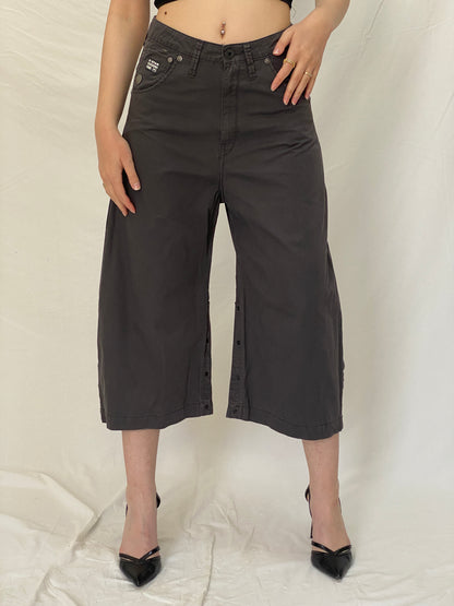 Vintage G-Star RAW 3301 Wide Leg Cropped Pants Charcoal Grey Streetwear Culottes - M