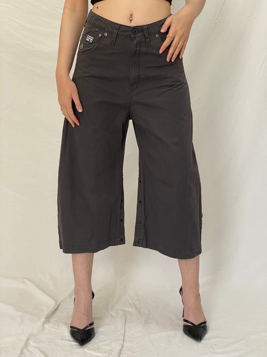 Vintage G-Star RAW 3301 Wide Leg Cropped Pants Charcoal Grey Streetwear Culottes - M