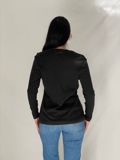 Vintage Liz Claiborne Embroidered Gold Button Black Cardigan - M
