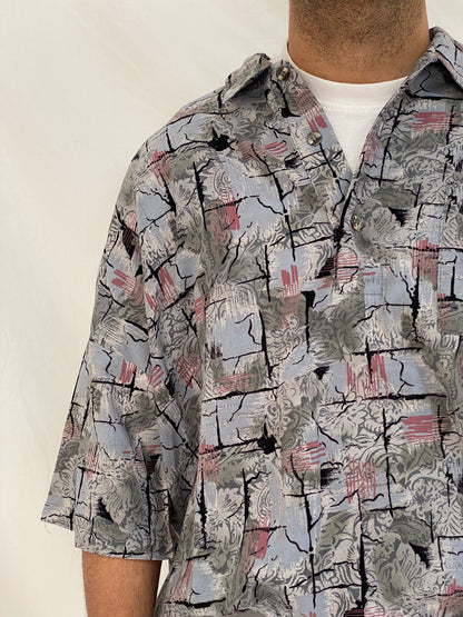 Vintage 90s Triumph of California Abstract Print Button-Up Shirt – XL