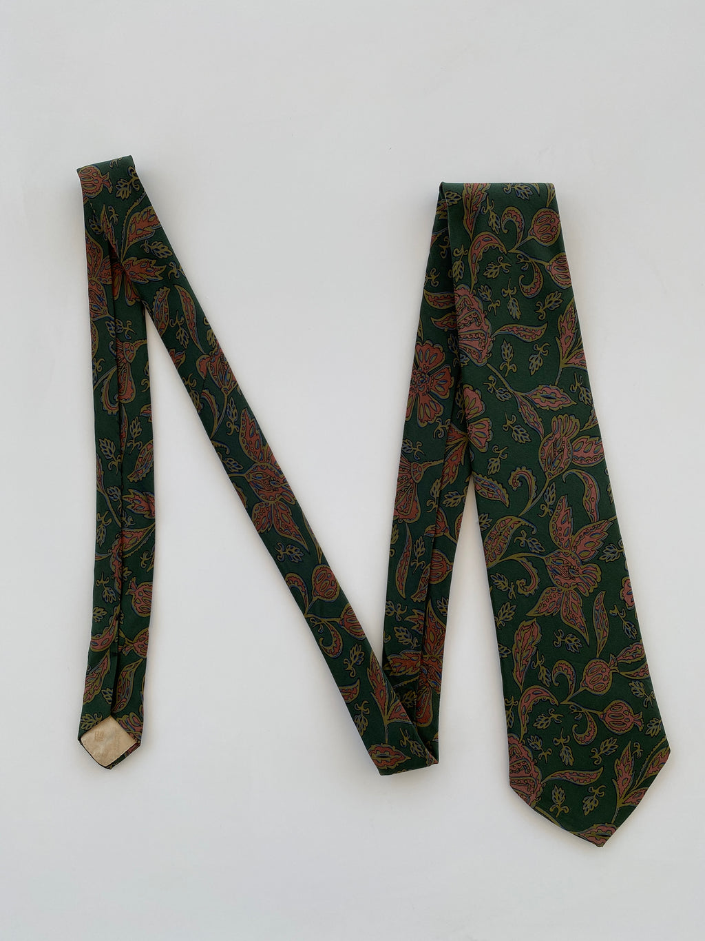Vintage 80s Pierre Balmain Paris Men’s Green Paisley Silk Neck Tie