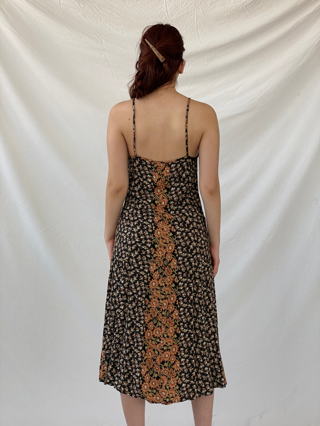 Vintage 90s High Maintenance Black Floral Spaghetti Strap Maxi Dress - M