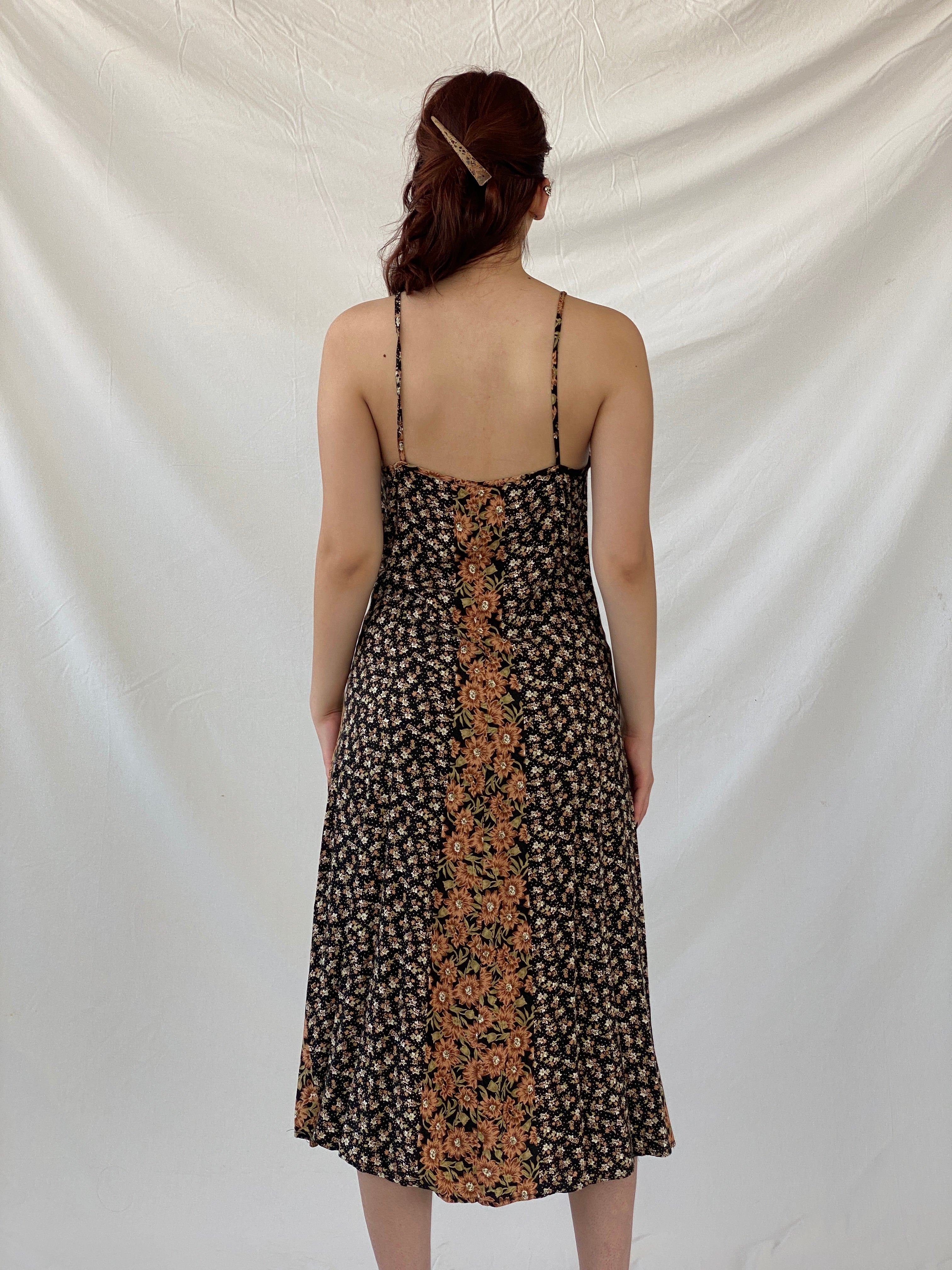 Vintage 90s High Maintenance Black Floral Spaghetti Strap Maxi Dress - M