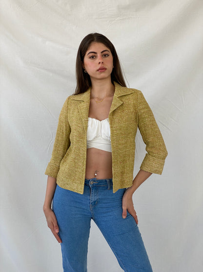 Vintage Jesiré Yellow Tweed Silk 3/4 Sleeve Blazer - M