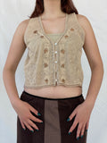 Vintage CRiSCA Beaded Coquette Beige Fairycore Mesh Vest - L