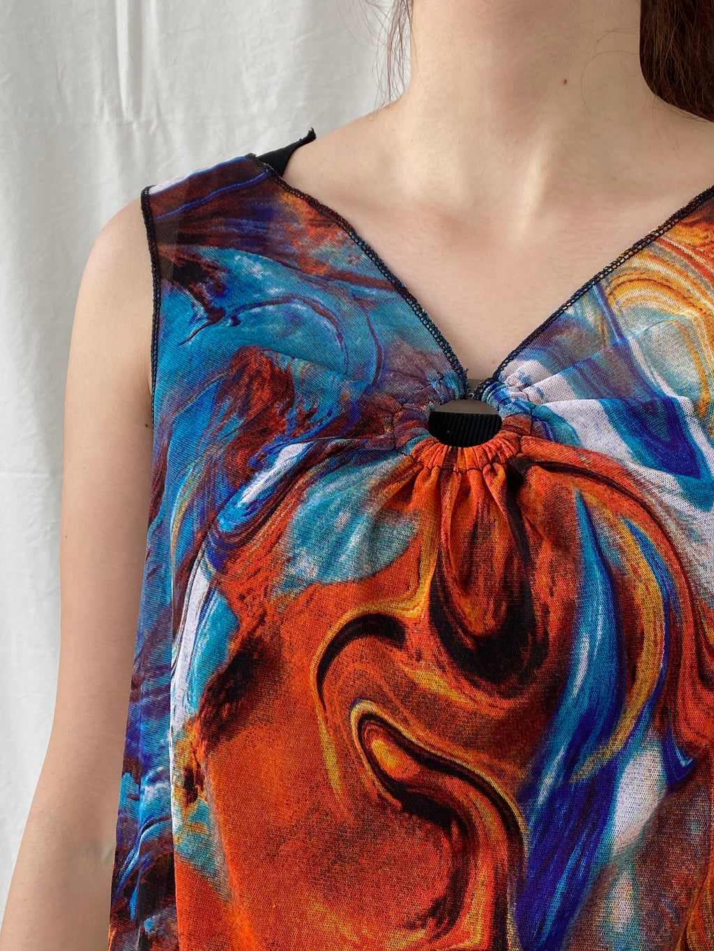 Vintage Y2K Sleeveless Marble Print Mesh Women’s Top - M