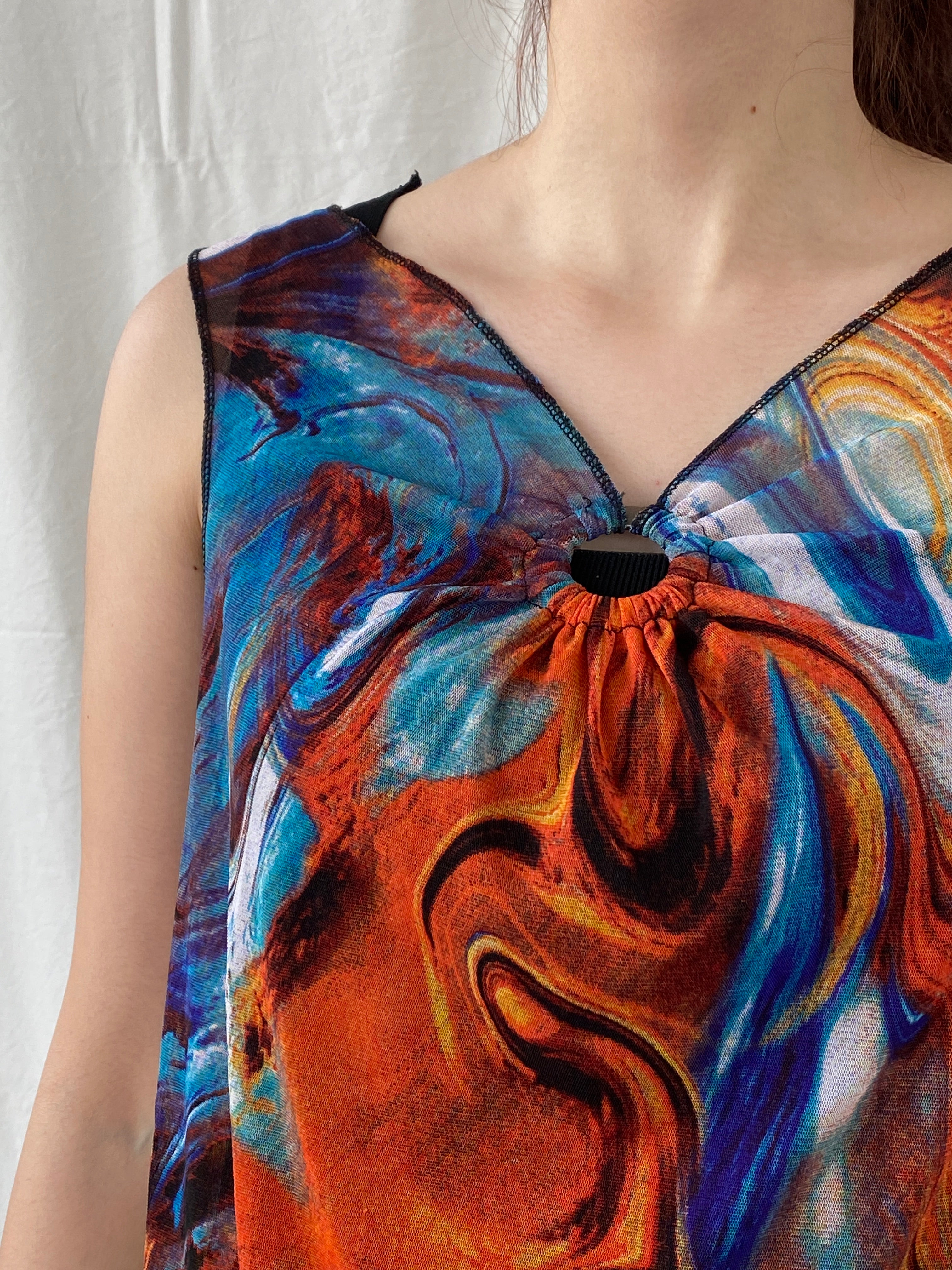 Vintage Y2K Sleeveless Marble Print Mesh Women’s Top - M