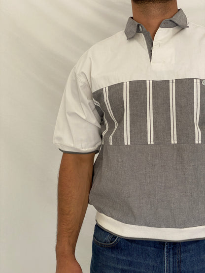 Vintage 90s Pierre Cardin Grey & White Color Block Polo Sweatshirt - M