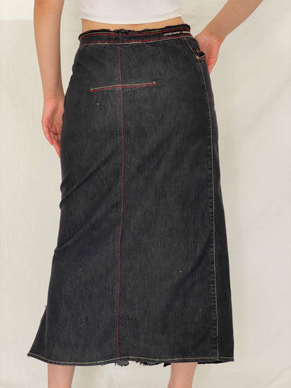 Vintage Y2K Georges Barhel Black Denim Patchwork Maxi Skirt - L