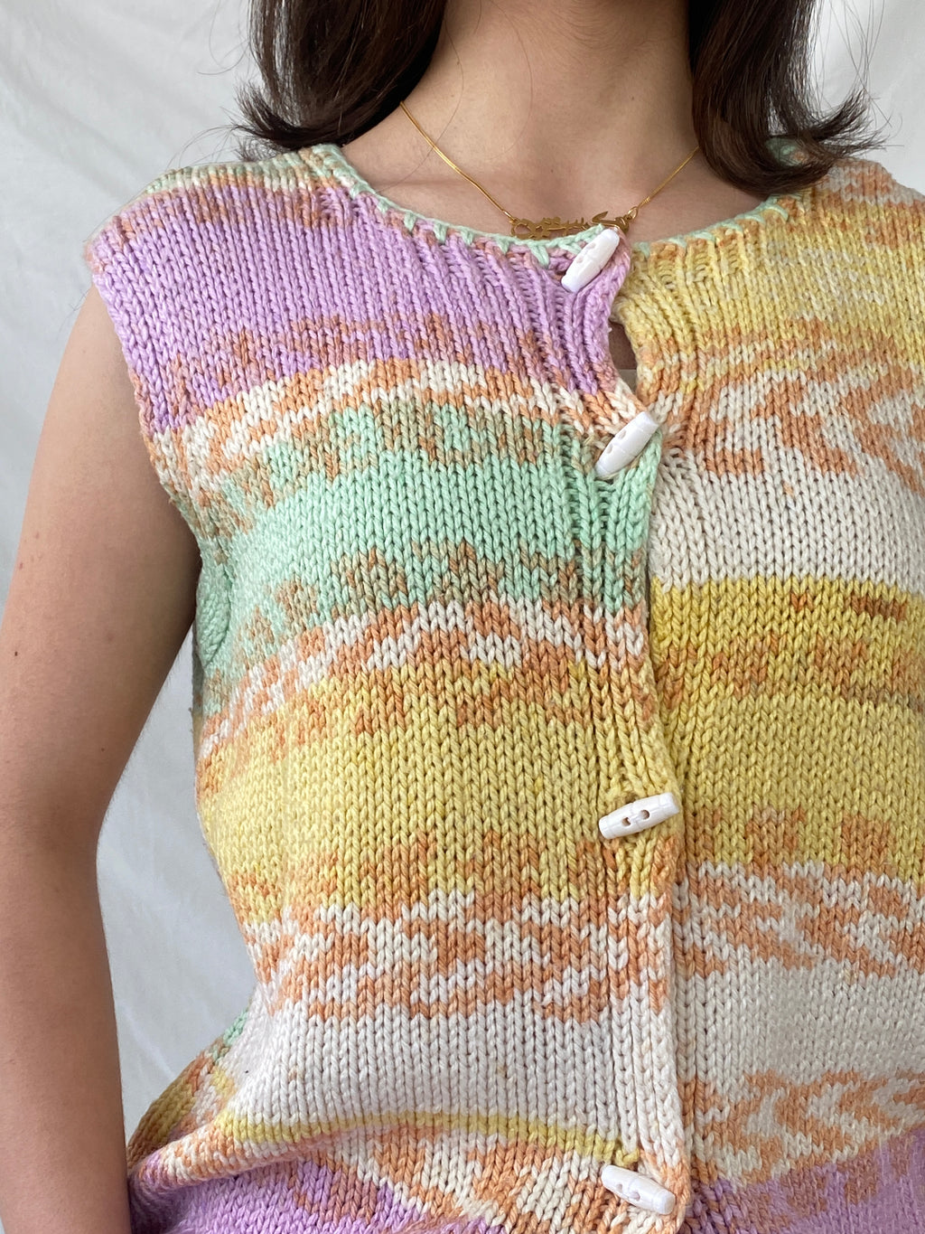 Y2K Pastel Colored Button Up Knitted Vest - M