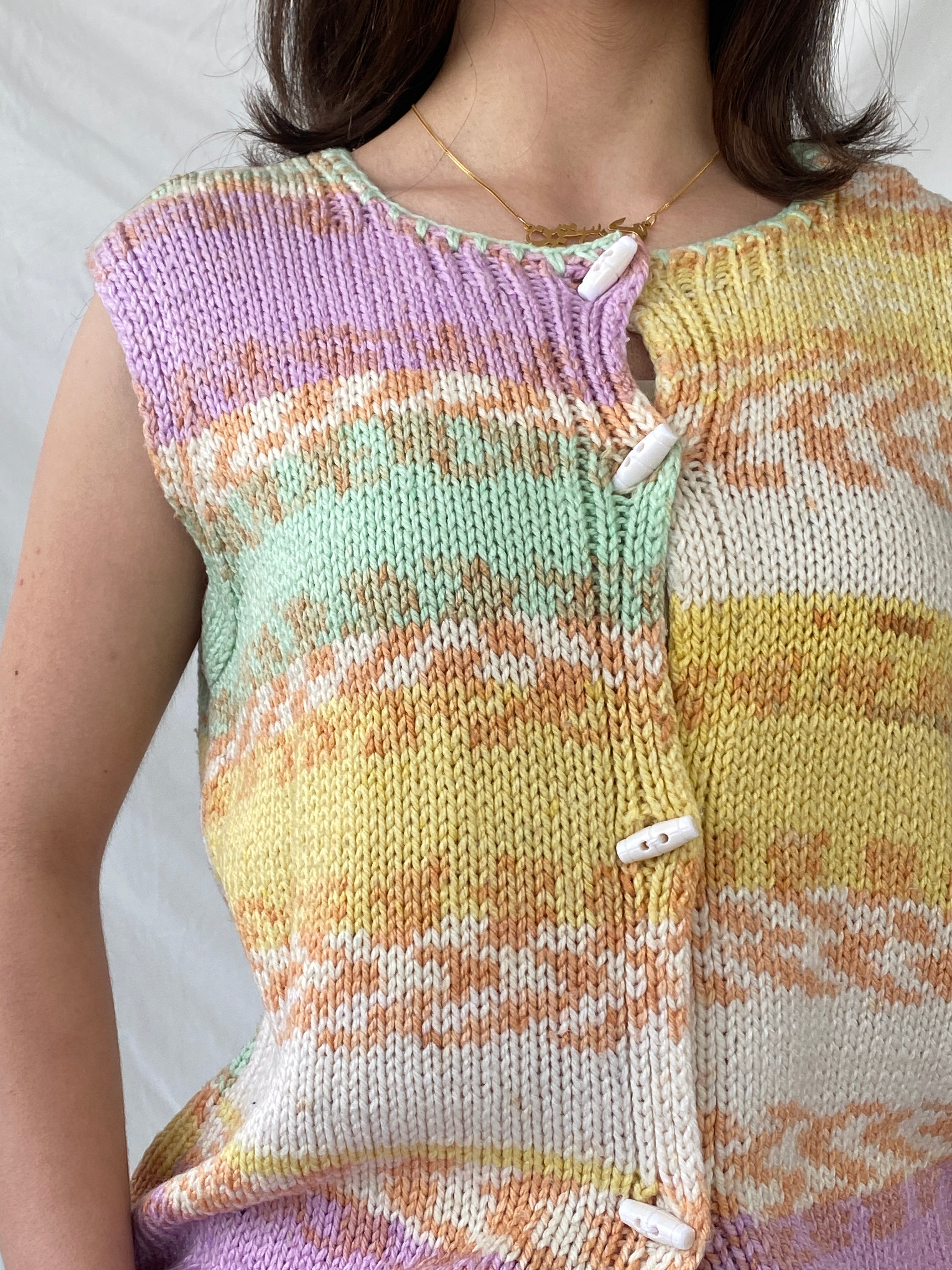 Y2K Pastel Colored Button Up Knitted Vest - M