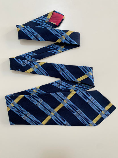 Vintage Schiaparelli Tie Navy & Yellow Geometric Stripe - Rare Designer Label
