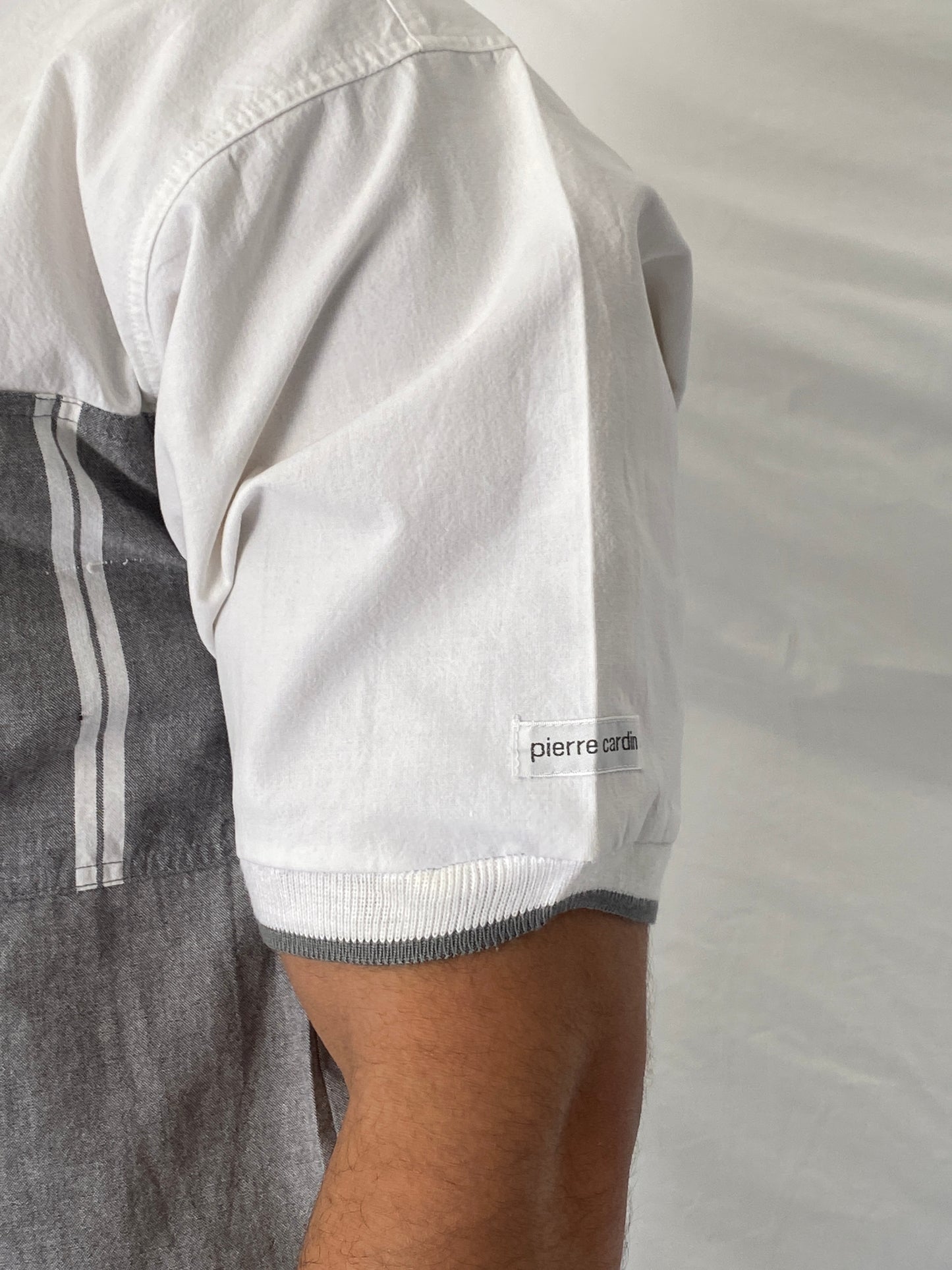 Vintage 90s Pierre Cardin Grey & White Color Block Polo Sweatshirt - M