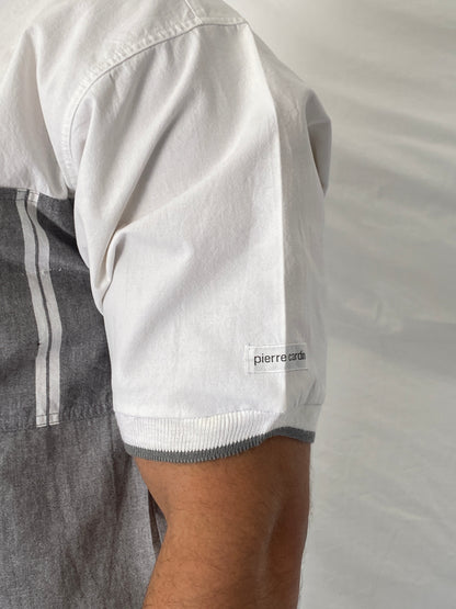 Vintage 90s Pierre Cardin Grey & White Color Block Polo Sweatshirt - M