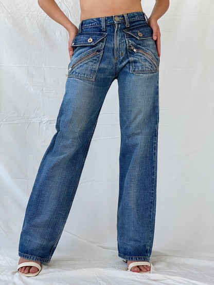 Rare Vintage Jeanne D’Art Biker Style Washed Heavy Jeans