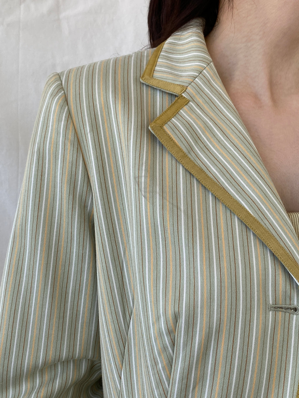 Vintage Isabel & Nina Green Striped Floral Buttons Blazer - XL