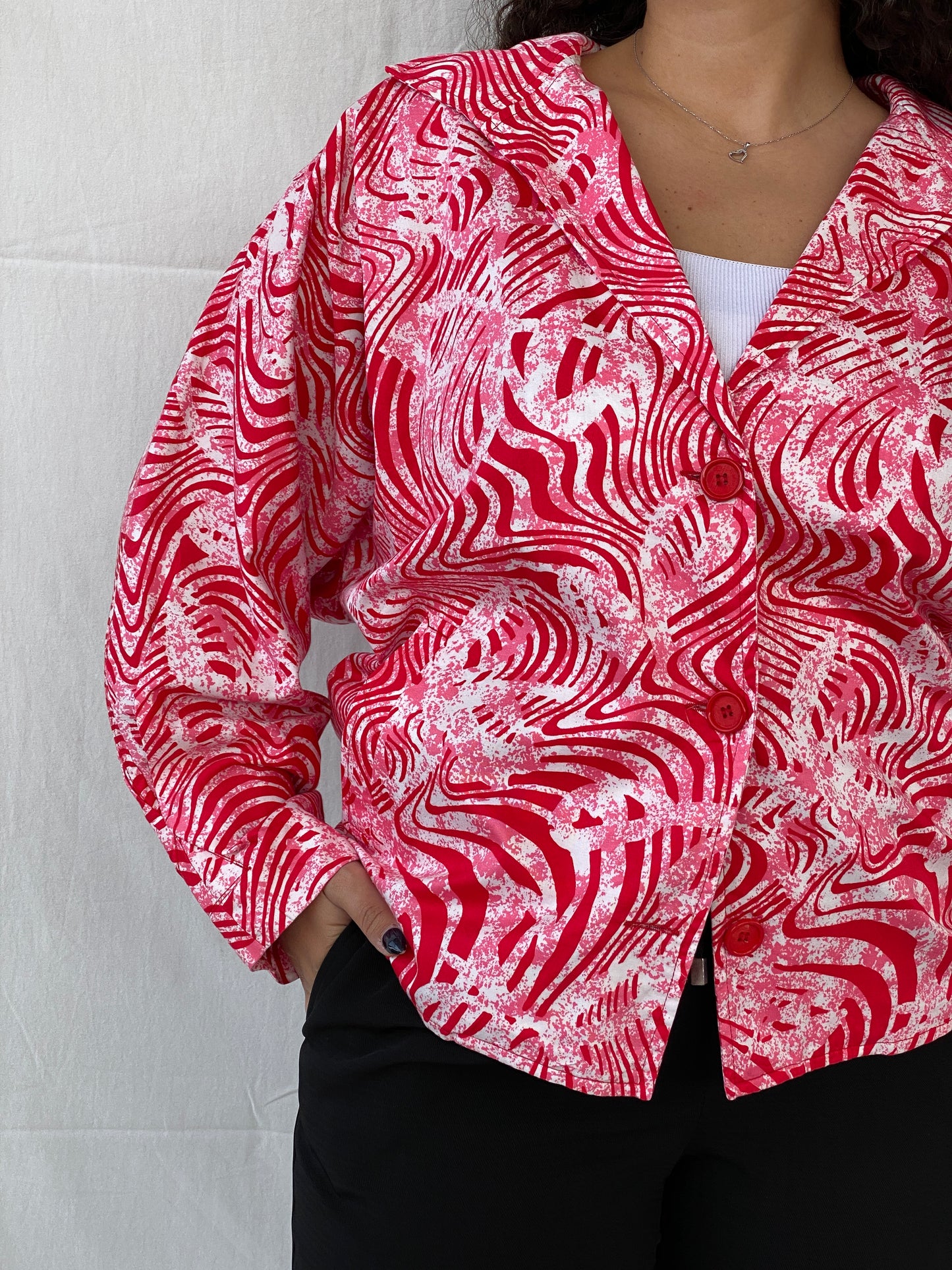 Vintage Label Vie Red and White Zebra Abstract Print Blazer - L