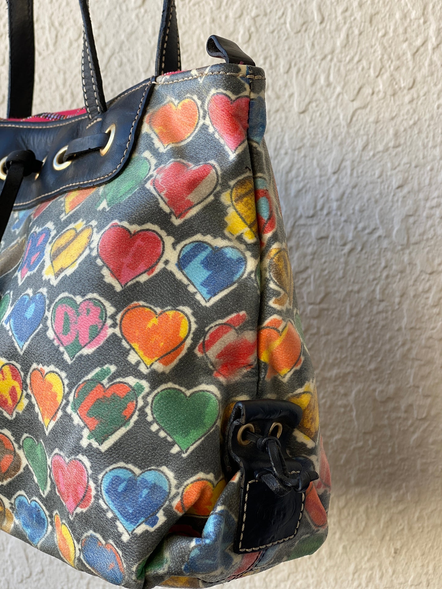 Vintage 90s Dooney & Bourke Multi Colored Heart Shaped Shoulder Bag