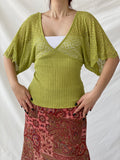 Y2K C.C.S Sarar Knitted See Through Green V-Neck Blouse - L