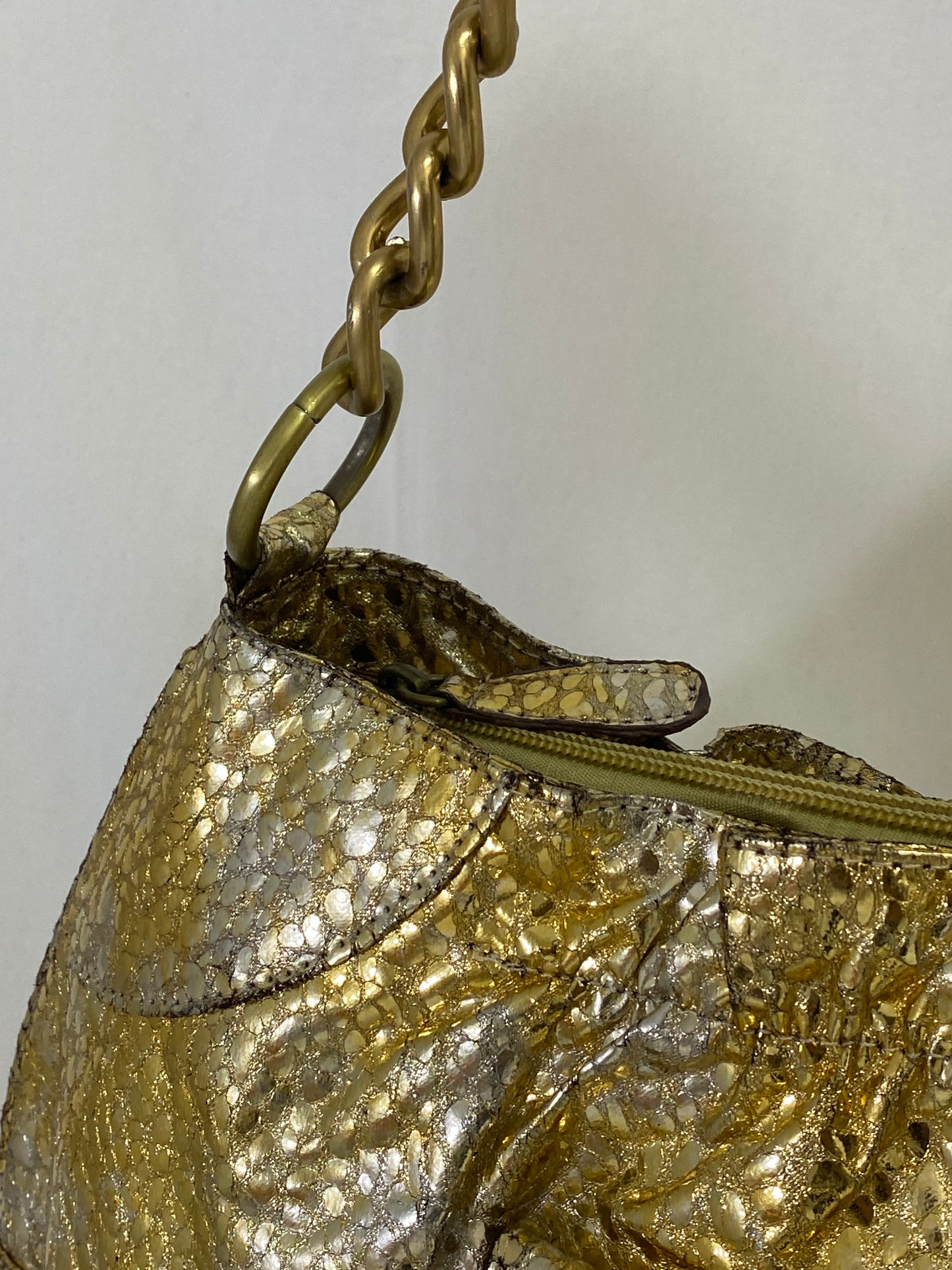 Vintage Gold & Silver Purse Metallic Faux Leather Shoulder Bag with Chain Strap