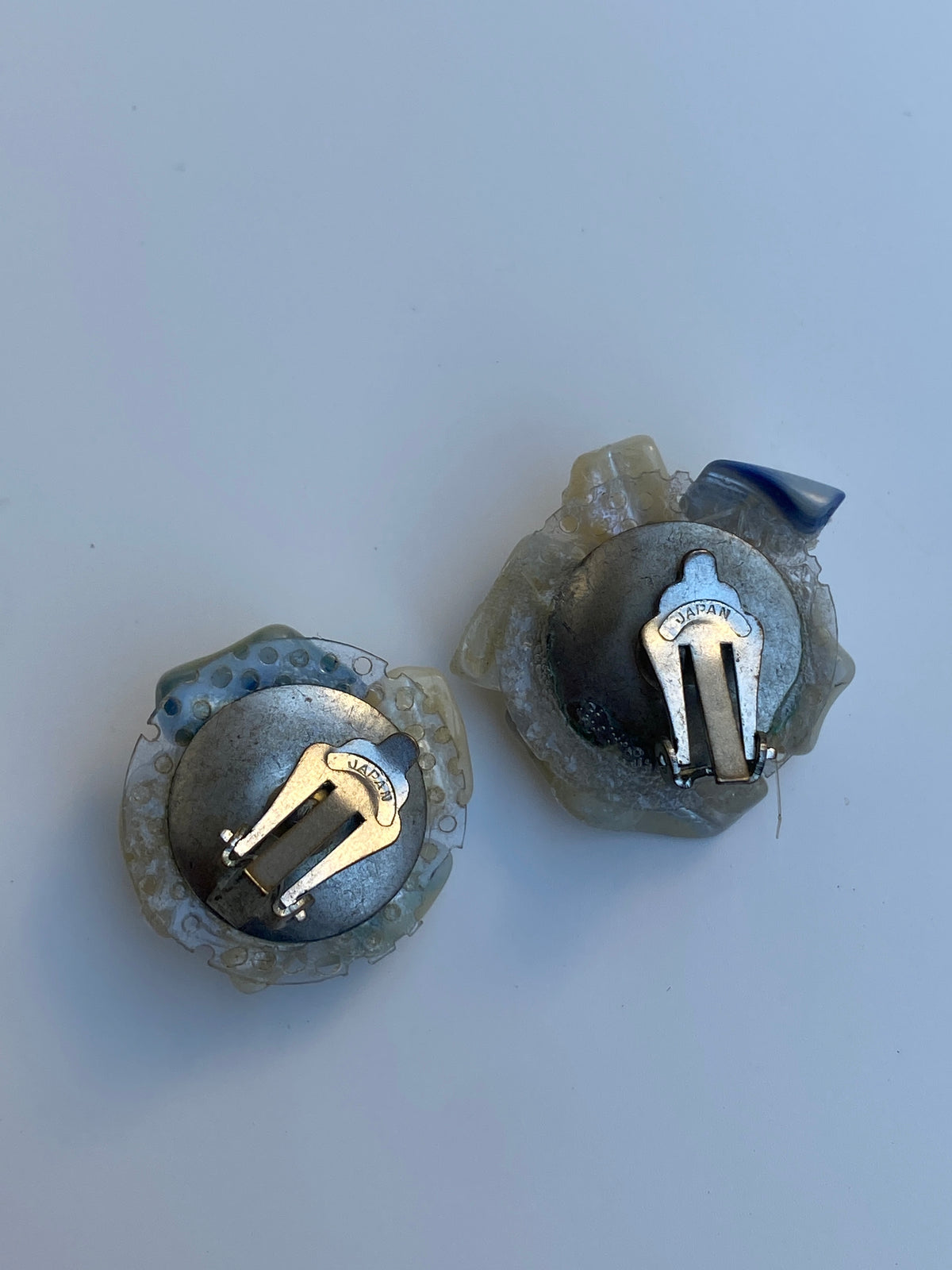 Vintage Japanese Faux Mother of Pearl Clip-On Earrings - Iridescent White Statement Floral Earrings Vintage Japanese Faux Mother of Pearl Clip-On Earrings - Iridescent White Statement Floral Earrings