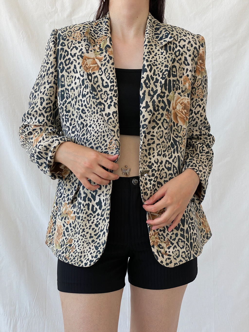 سترة بليزر بنية سوداء بطبعة جلد الفهد من SELMA - مقاس XL