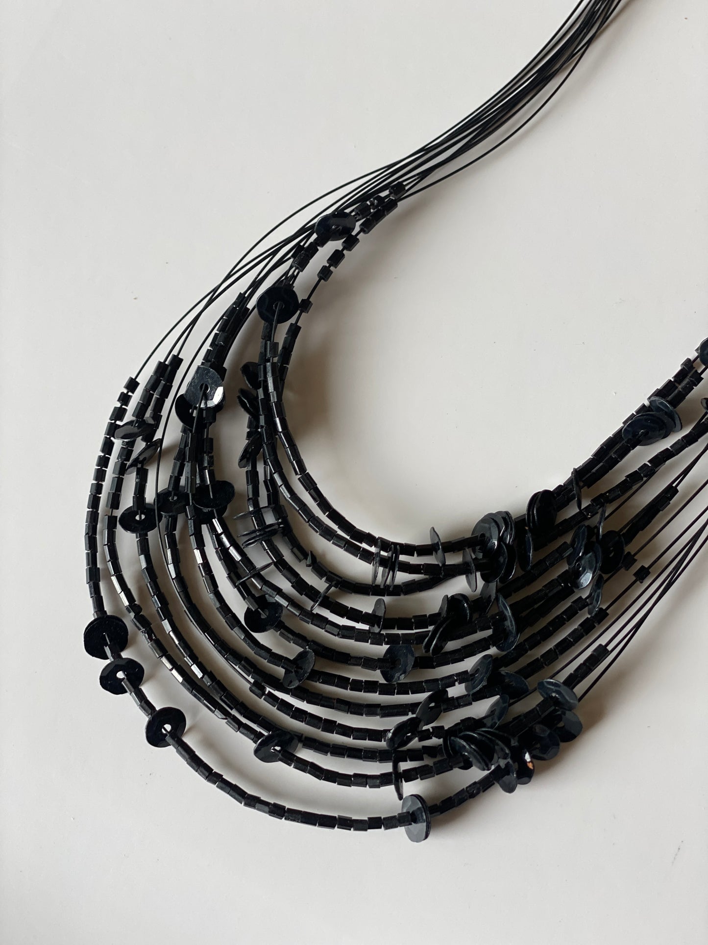 Vintage 1990s Black Multi-Strand Beaded Sequin Choker Necklace