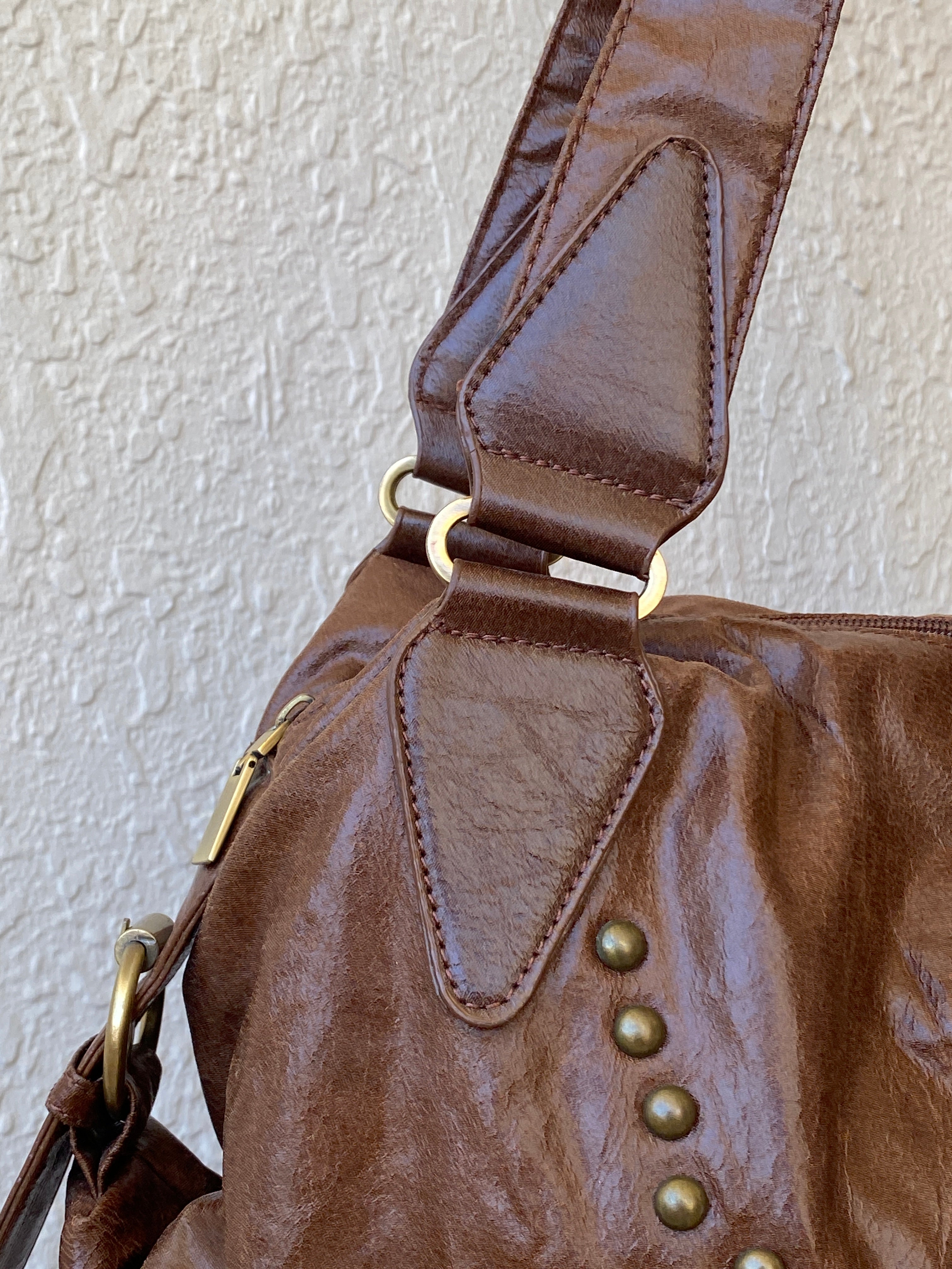 Stunning MARC PICARD Brown Purse Western Bronze Studded Shoulder Bag