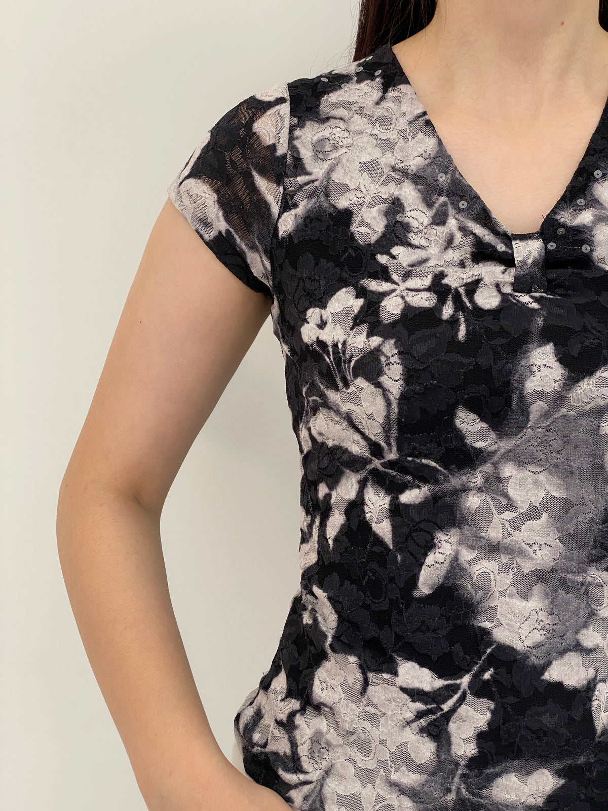 Vintage Jones New York Collection Black Floral Lace Sequin Top – M
