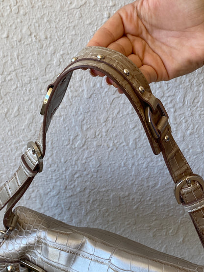 Vintage Y2K Guess Croc-Embossed Taupe Leather Shoulder Bag