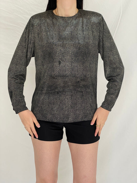 Y2K ML Studio Black Micro-Dot Long Sleeve Blouse - M