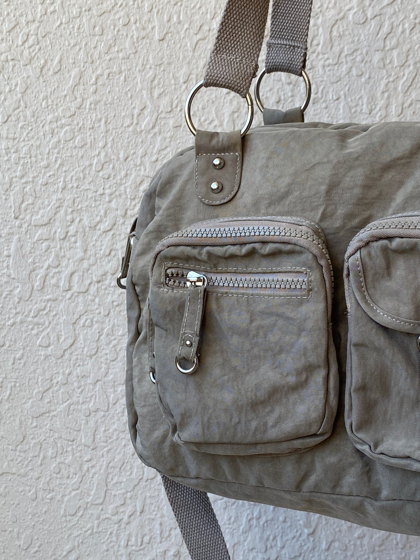 Y2K Woman by Tchibo Taupe Nylon Multi-Pocket Utility Messenger Bag
