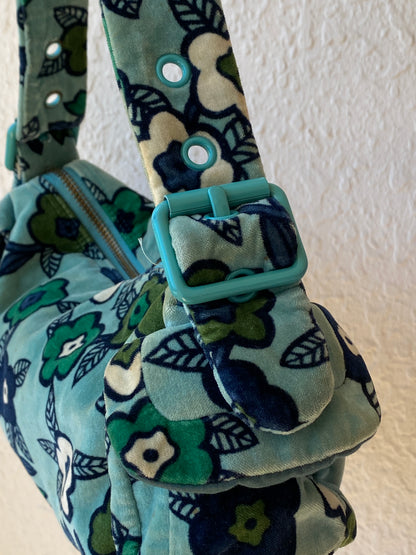 Vintage Y2K GAP Aqua Floral Velvet Shoulder Bag Soft Velour Baguette Purse